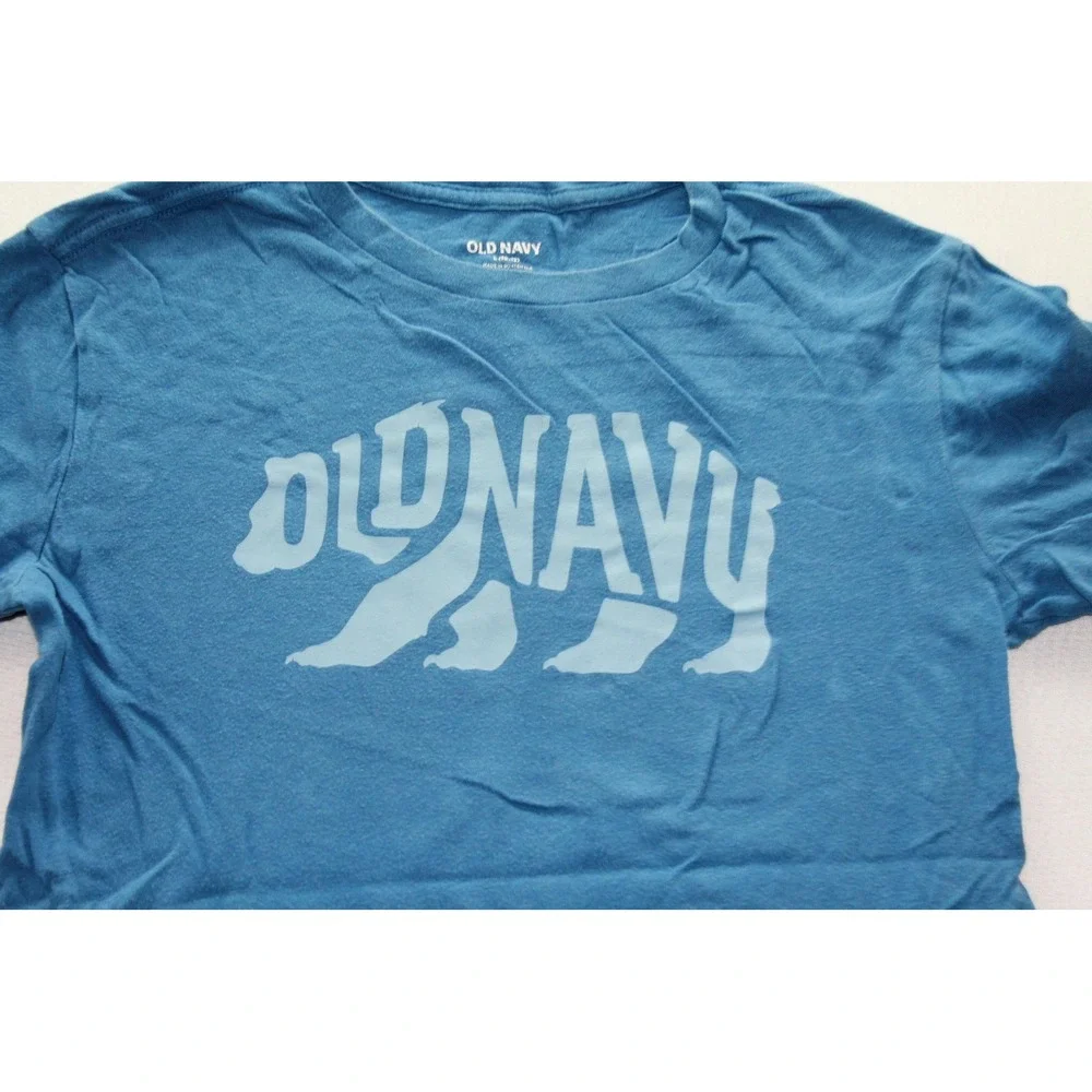 Old Navy Shirt Youth Large 10-12 Blue Bear Logo Graphic Tee Crewneck Tagless